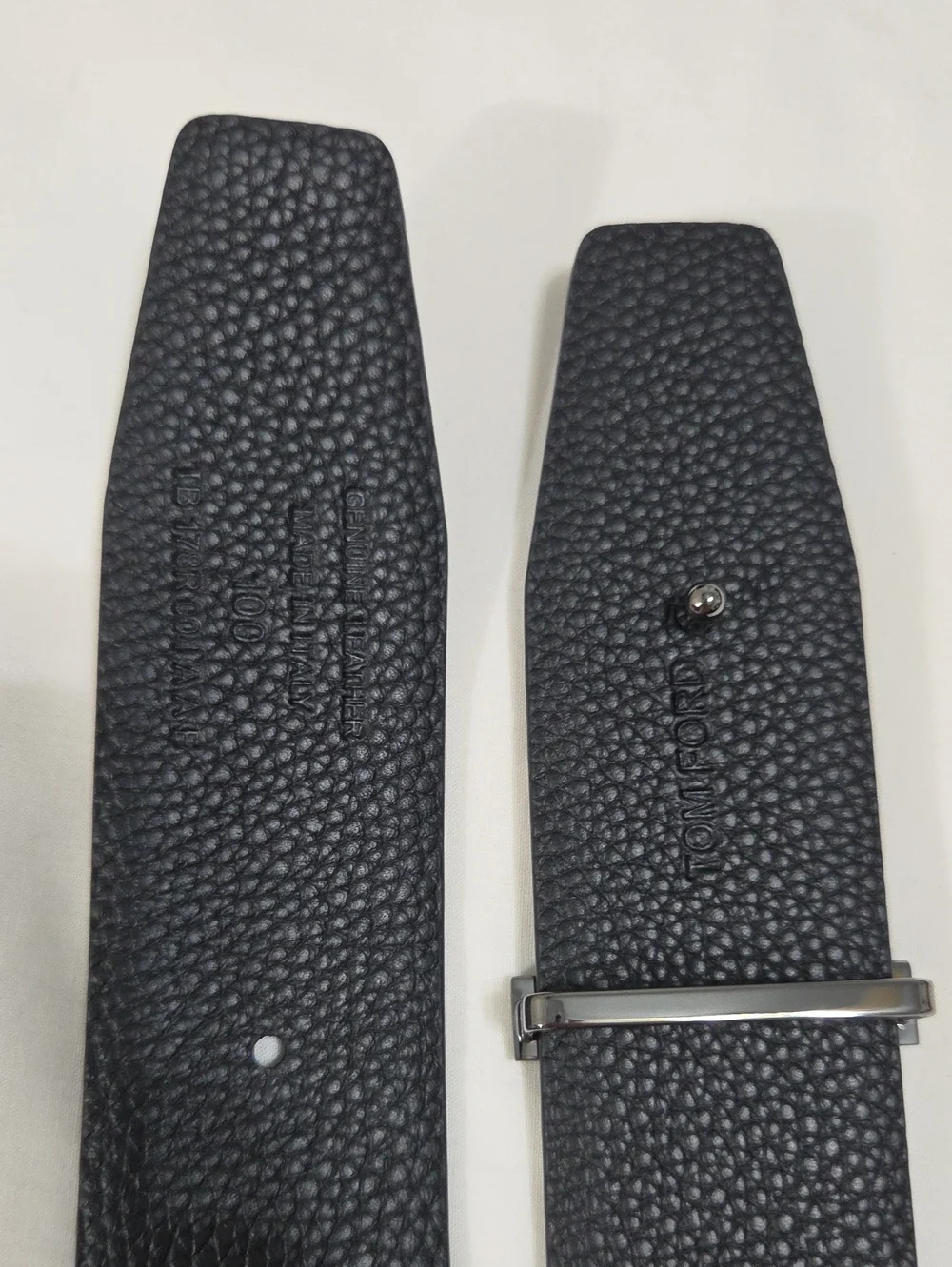 Tom Ford Black Brown Leather Belt with Black Chrome T Buckle
